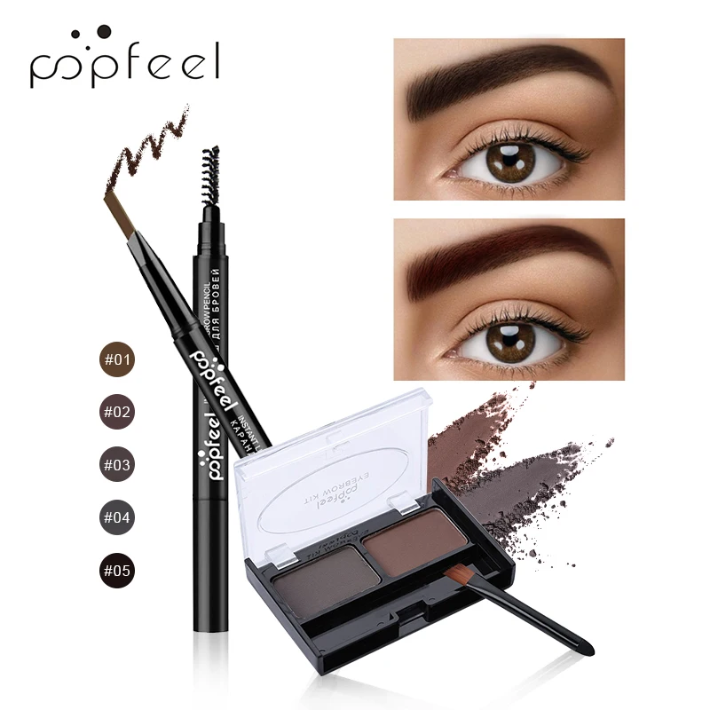 POPFEEL 5 Color Tint Makeup Auto Eyebrow Pencil Natural Eyebrows+ Waterproof Eyebrow Powder Long Lasting Eye Makeup Brow Shades
