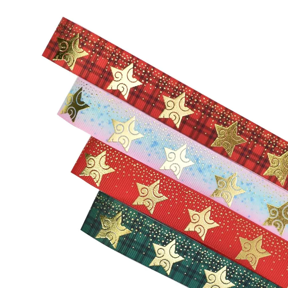 

HSDRibbon 22mm 7/8inch HSD-Genuine five-pointed star Pattern Foil Printed on Grosgrain Ribbon 50Yards/Roll