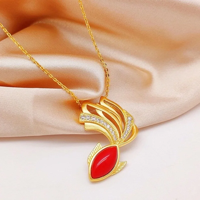 

OMHXFC Jewelry Wholesale YM771 European Fashion Fine Woman Party Birthday Wedding Gift Goldfish Zircon 24KT Gold Pendant Charm