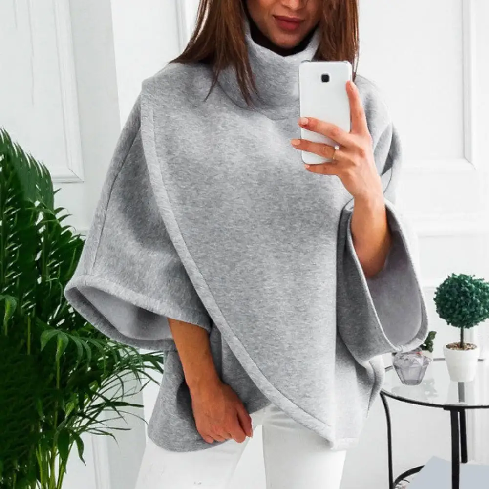 

Casual Pullover Tops Fashion Women High Neck Batwing Crossed Poncho Winter Warm Coat Cloak Cape Solid Colors Loose Streetwear