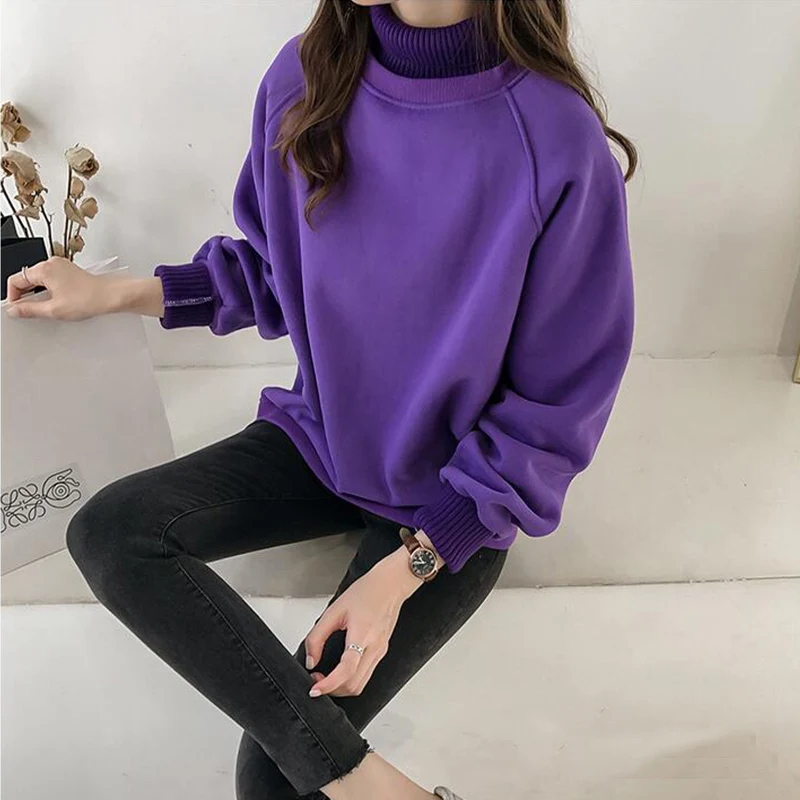 Толстовки для женщин, водолазка, толстые, плюс размер, зимние, теплые, свободные, для студентов, для отдыха, для женщин, высокое качество, для девочек, худи, корейский стиль, шик