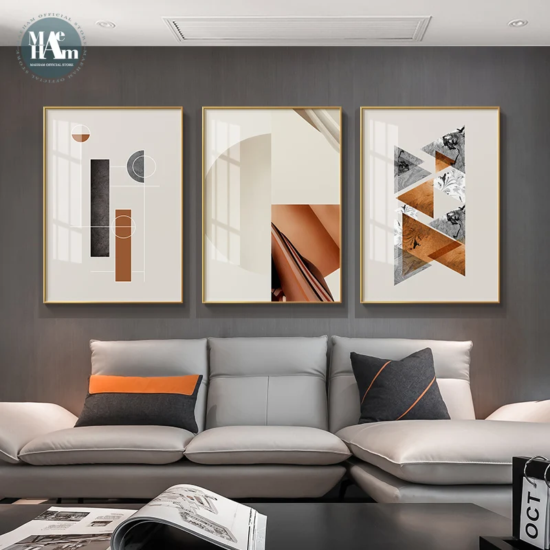 Abstract geometric warm color wall art canvas And Prints Light luxury Morden posters Wall Pictures For living room home decor | Дом и сад