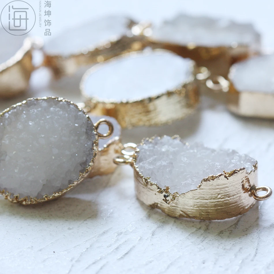 Соединитель из натурального камня для рукоделия-подвеска друзы овальной формы