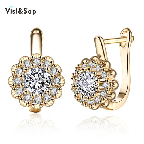 Champagne Gold Colo Visisap модные серьги-кольца с цветами и кубическим цирконием для влюбленных женщин и девушек, подарки, ювелирные изделия цвета шампанского, золотого цвета VKZCE151 - Окраска металла: Champagne Gold Colo