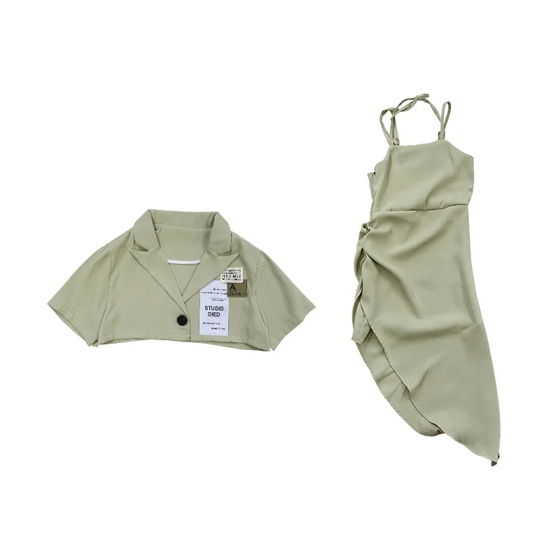 

Girls suit 2021 summer new girl suit jacket suspender skirt two-piece suit