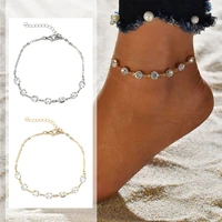1pcs simple anklet single layer foot ornament foot chain fashion crystal anklet rhinestone hanging ring in summer jewelry