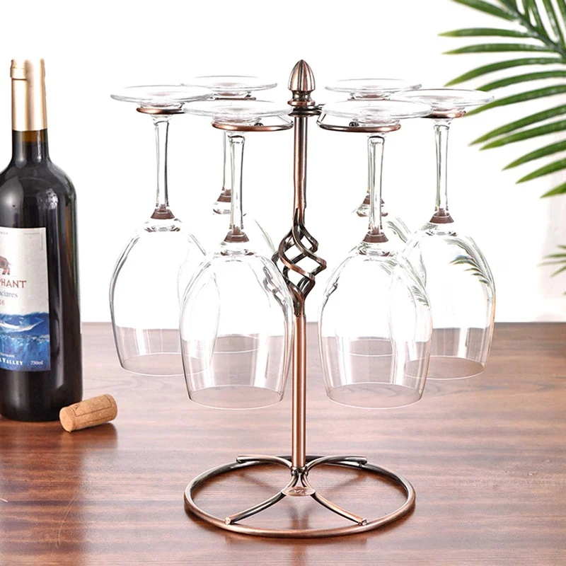 

Iron Wire Hollow Wine Rack Stand Hanging Drinking Glasses Stemware Rack Shelf 6 Hooks Wine Glass Cup Holder Display