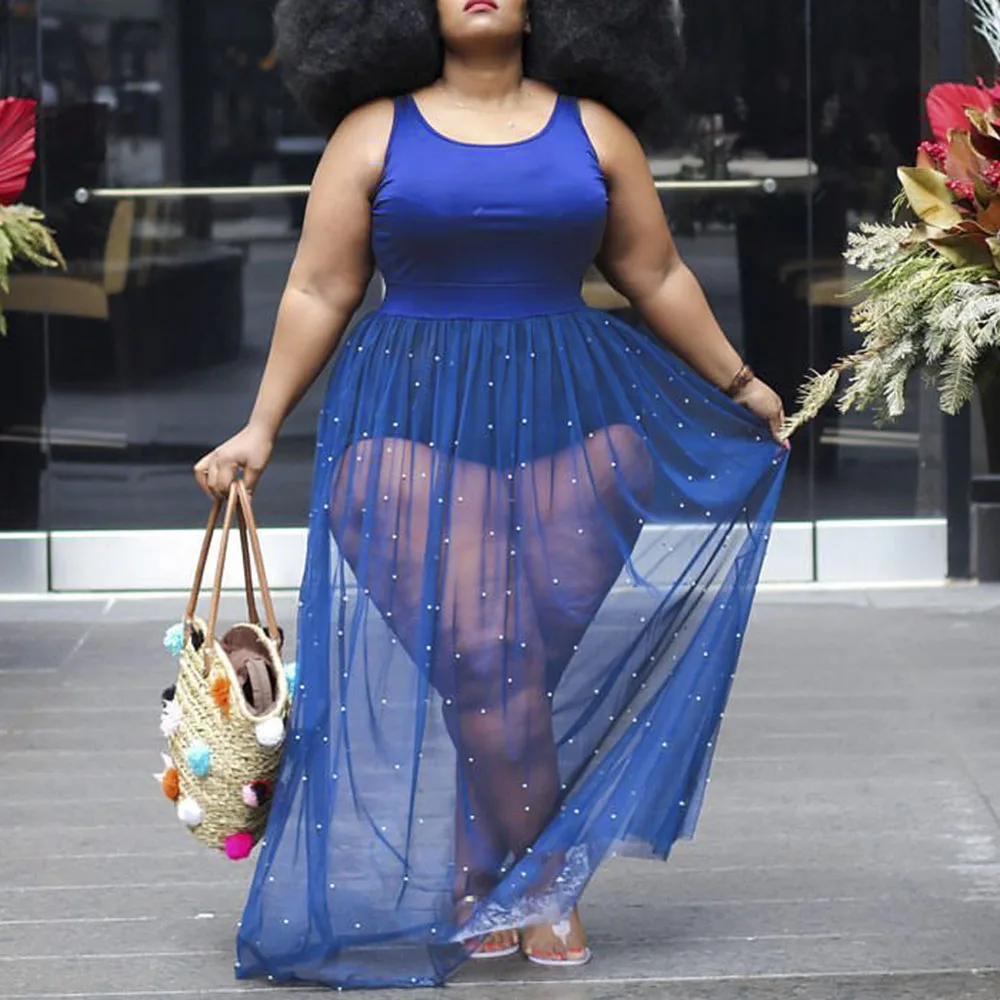 Suummer Сексуальные вечерние платья женские синие прозрачные сетчатые Лоскутные