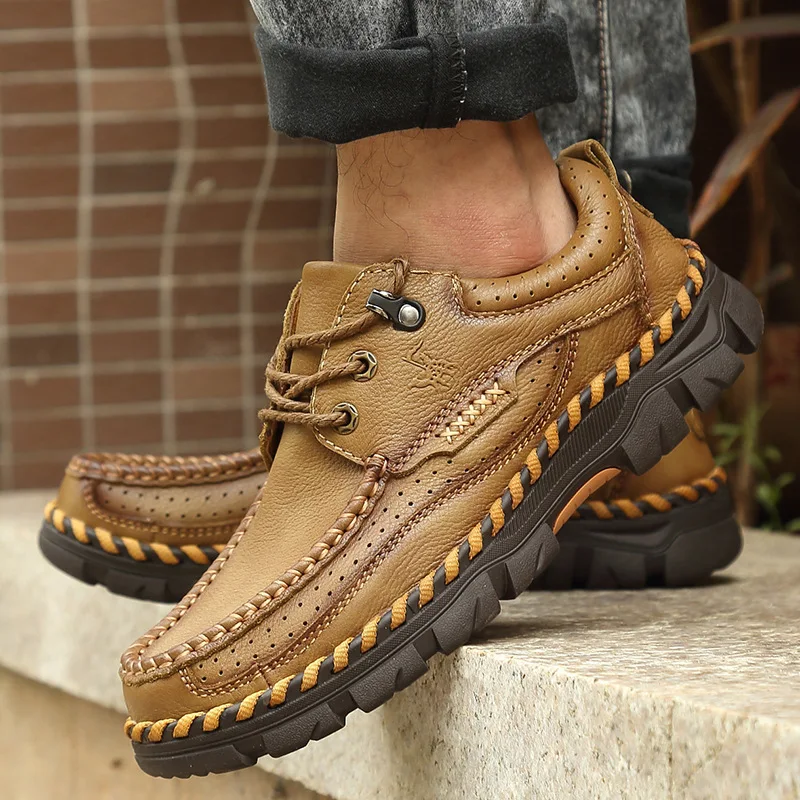 BACKCAME Men Genuine Leather Shoes Casual Outdoor High Quality Comfort Business Man Footwear Nonslip Rubber Flats Breathable | Обувь