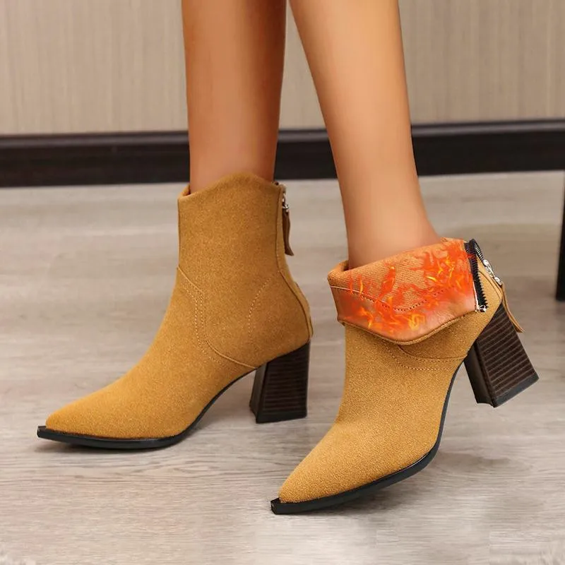 

Square High Heels Women Casual Ankle Boots Spring Autumn Suede Pointed Toe High-top New Style Boots Womens Platform Heels zapato