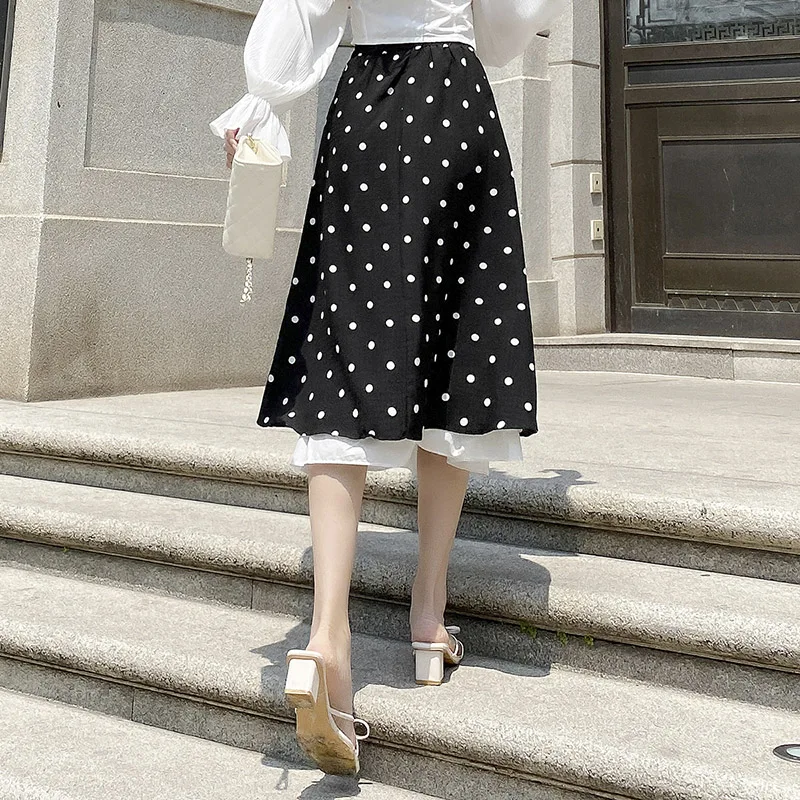 

IEQJ High Elastic Waist Patchwork Mesh Panelled Polka Dot Skirt Women Fashion Tide Black A-line New Spring Autumn 20218P288