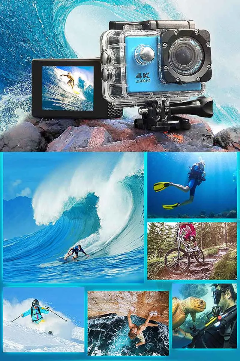 KaRue 1 шт. Спортивная экшн-камера WiFi Ultra HD 4K Подводная 30 м водонепроницаемая Спортивная камера 2," lcd 1080p 60fps камера