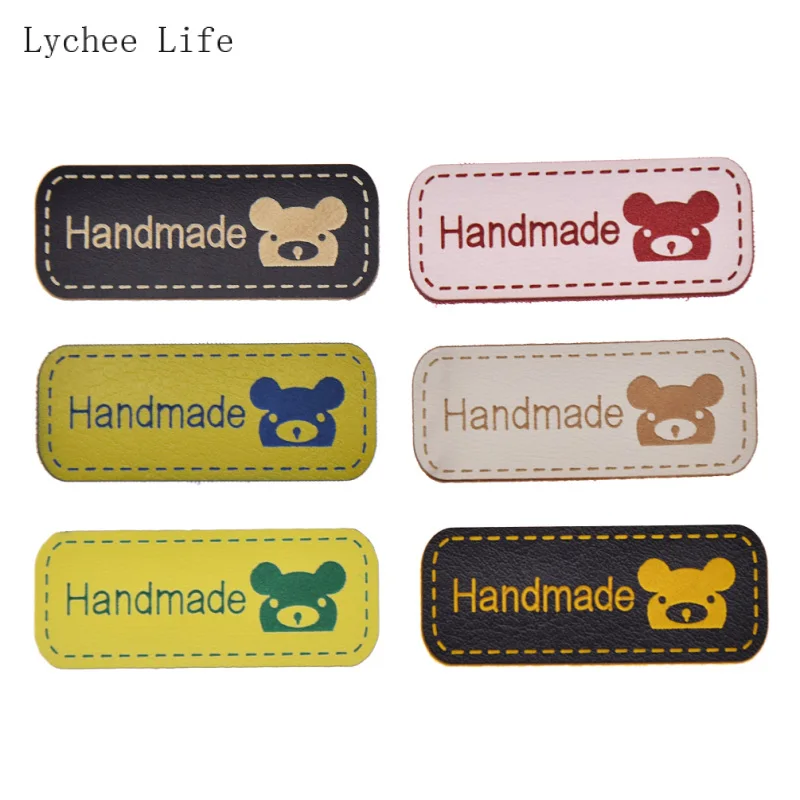 Lychee Life 8/24/48 шт. бирки с принтом медведя ручной работы одежда из искусственной кожи