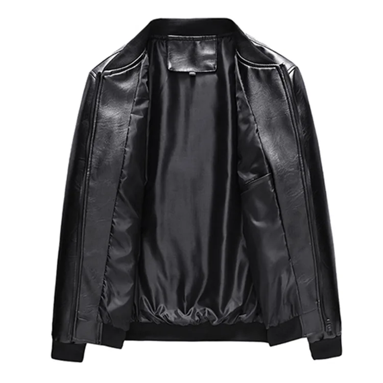 Куртка мужская из искусственной кожи с воротником-стойкой и длинным рукавом