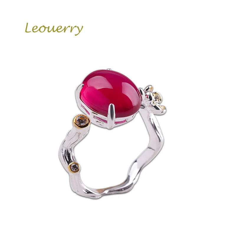 Leouerry 925 пробы серебро Красные кольцо с корундом оригинальные элегантные женские