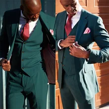 Costume 3 pièces vert foncé pour homme, formel, Business, personnalisé, Blazer, gilet, pantalon, mode, tenue quotidienne, fête de bal, décontracté  (2)