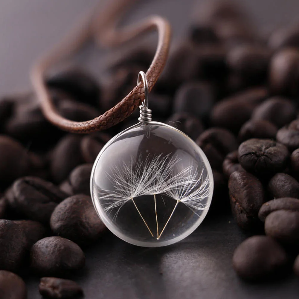 

Handmade Dandelion Dried Flower Necklace Transparent Spherical Probation Specimen Pendant Plant Glass Ball Clavicle Chain Women