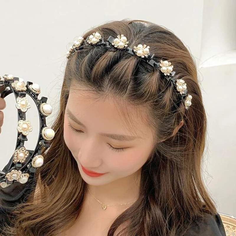 

Non-Slip Alice Hairband Pearl Headband Women Hair Bands Hoop Claws Clips Double Bangs Hairstyle Hair Accessories Hairpins