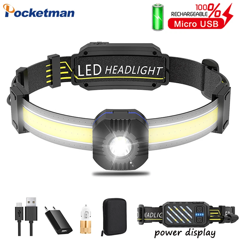 

New Style Headlamp Portable Mini COB LED Headlight With Built-in Battery Flashlight USB Rechargeable Head lamp torch hot sale