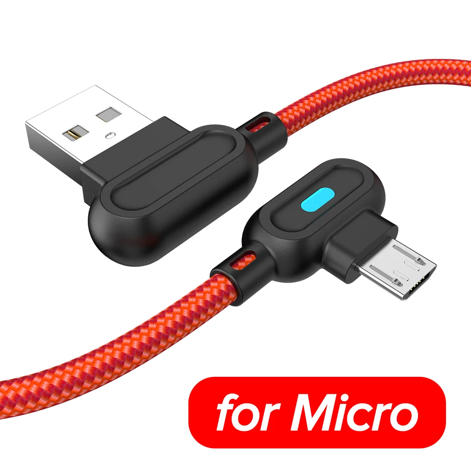 Red Кабель Micro USB 3A быстрое зарядное устройство 90 градусов игровой шнур для samsung S6 S7 J5 1 м 2 м Мобильный телефон игровой кабель для Xiaomi Redmi Note 5 - Цвет: Red