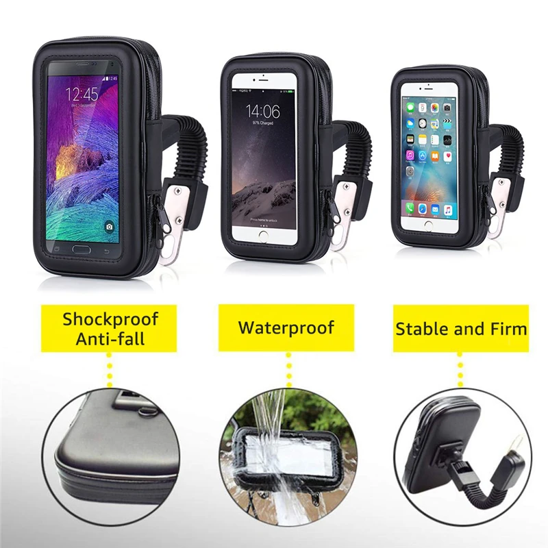 2021 motorcycle waterproof case rear view mirror mount holder stand telephone bike holder phone bag support moto bicycle cover free global shipping
