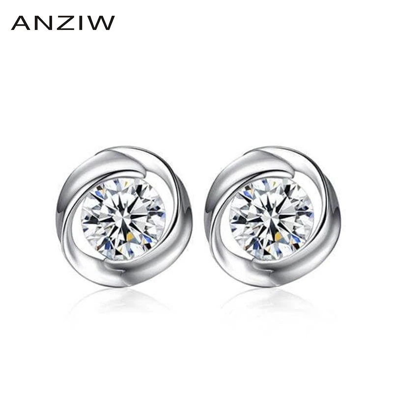 Модные 925 стерлингового серебра круглая огранка CZ витой серьги гвоздики