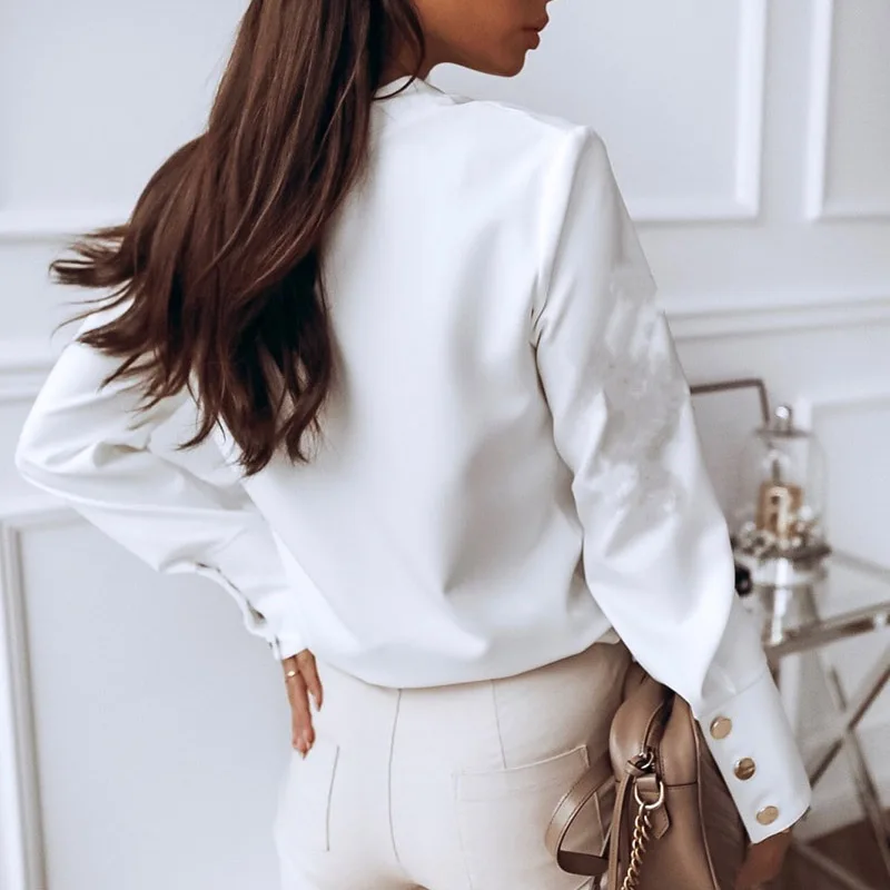 

Elegant White Blouse Shirt Women's Long Sleeve Buttton Fashion Woman Blouses 2020 Womens Tops and Blouses Solid Spring Tops