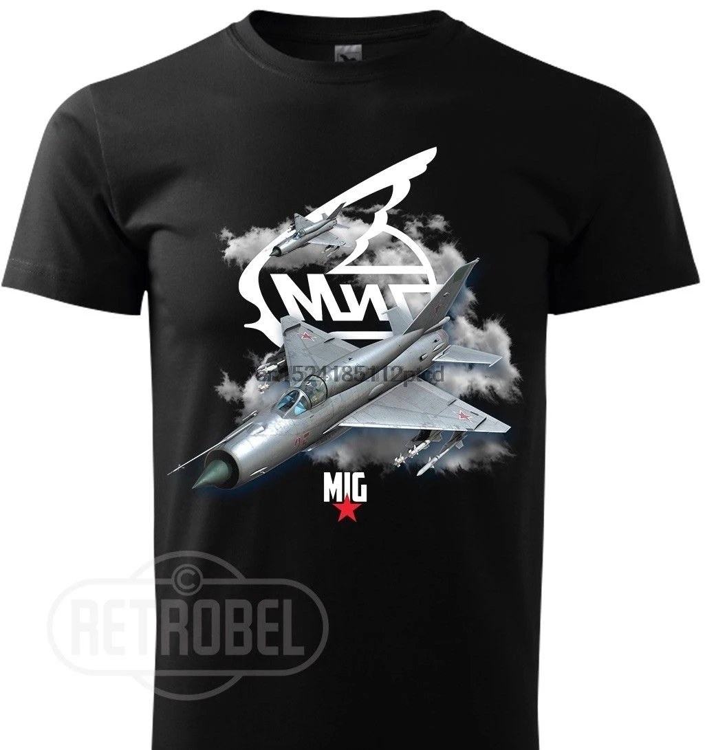 

military air force aircraft fighter T-Shirt MIG-21 Russian Aircraft Black