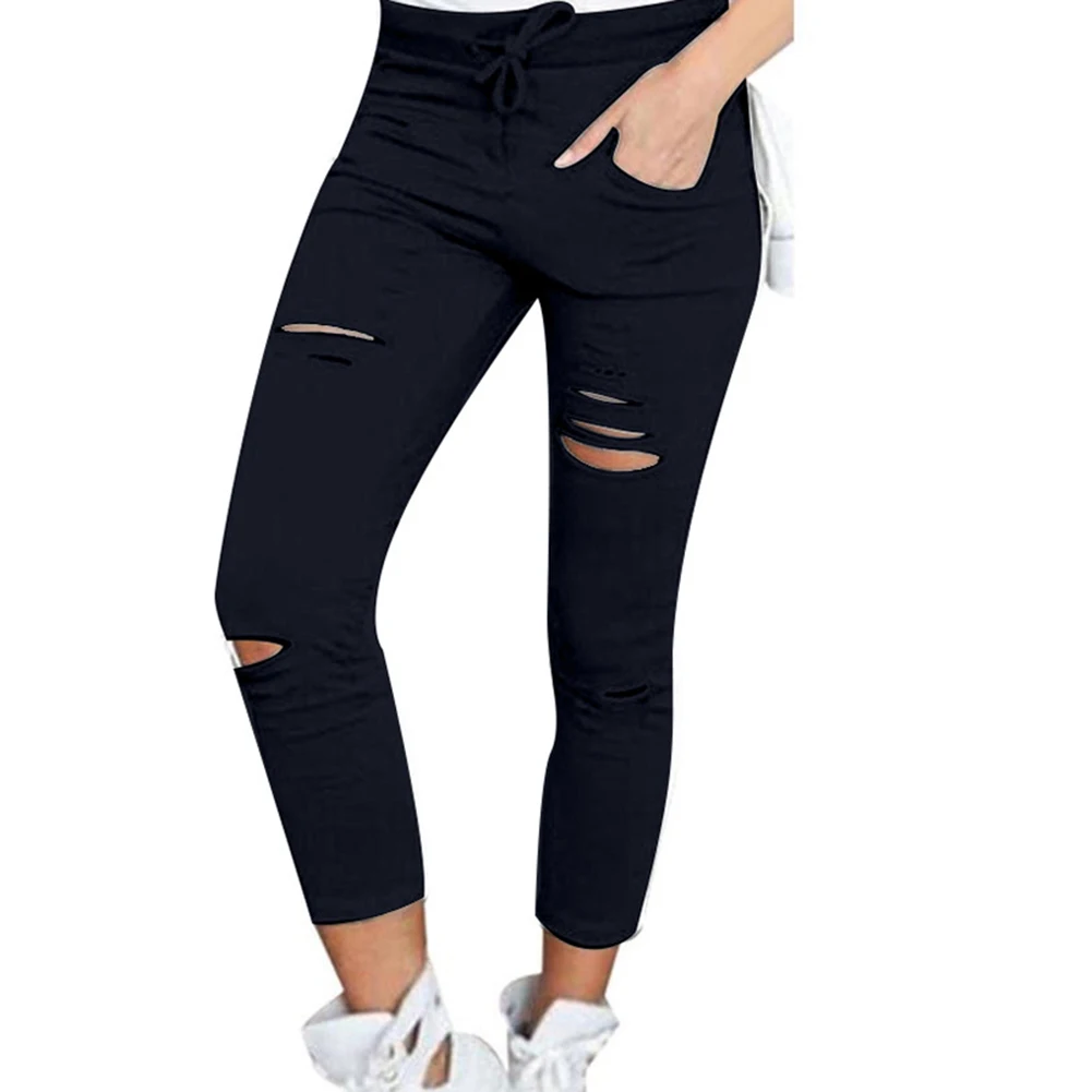 Plus Size 5XL 4XL Drawstring High Waist Pencil Pants Ripped Skinny Leggings High Waist Pencil Pants Ripped Skinny Leggings Pant