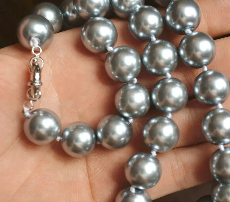 

Big 14mm Round Gray South Sea Shell Pearl Gemstone Beads Necklace 18" AAA