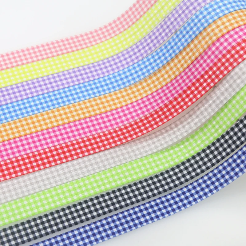 

DHK 5/8'' 50yards Plaid Grid printed Fold Elastic FOE stretch ribbon hairbow headwear headband DIY OEM S1411