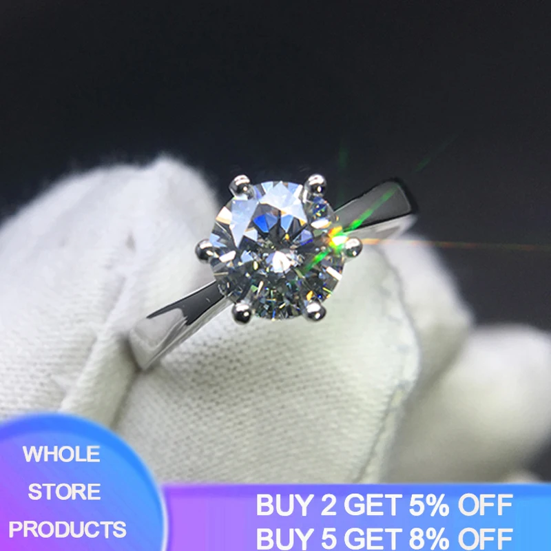 

YANHUI 100% Real 925 Sterling Silver Solitaire Rings 6mm Cubic Zircon Female Wedding Rings Fashion Fine Jewelry For Women Girl