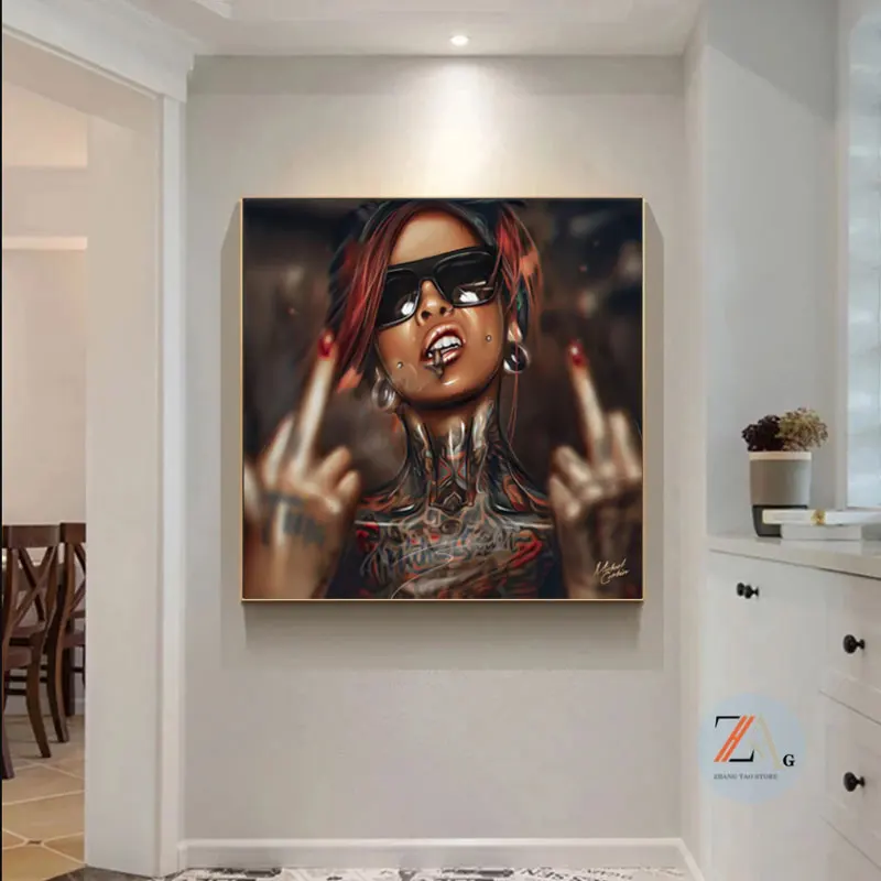 

Punk Tattoo Girl Posters and Prints Modern Character Wall Art Pictures for Bedroom Bar Wall Decoration Sexy Woman Pictures