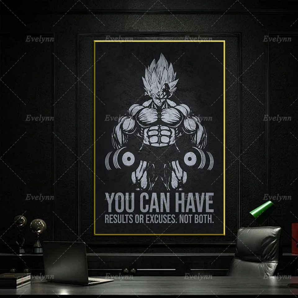 

Anime Dragonball Goku Results Vs Excuses Gym Canvas Posters Home Bedroom Decor Painting Modern Room Wall Art Prints Picture Gift