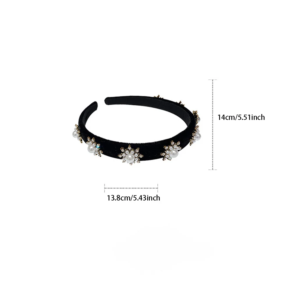 

Retro Bling Rhinestone Snowflake Headband For Women Lady Black Velvet Imitation Pearl Wide Brimmed Hair Band Accessories