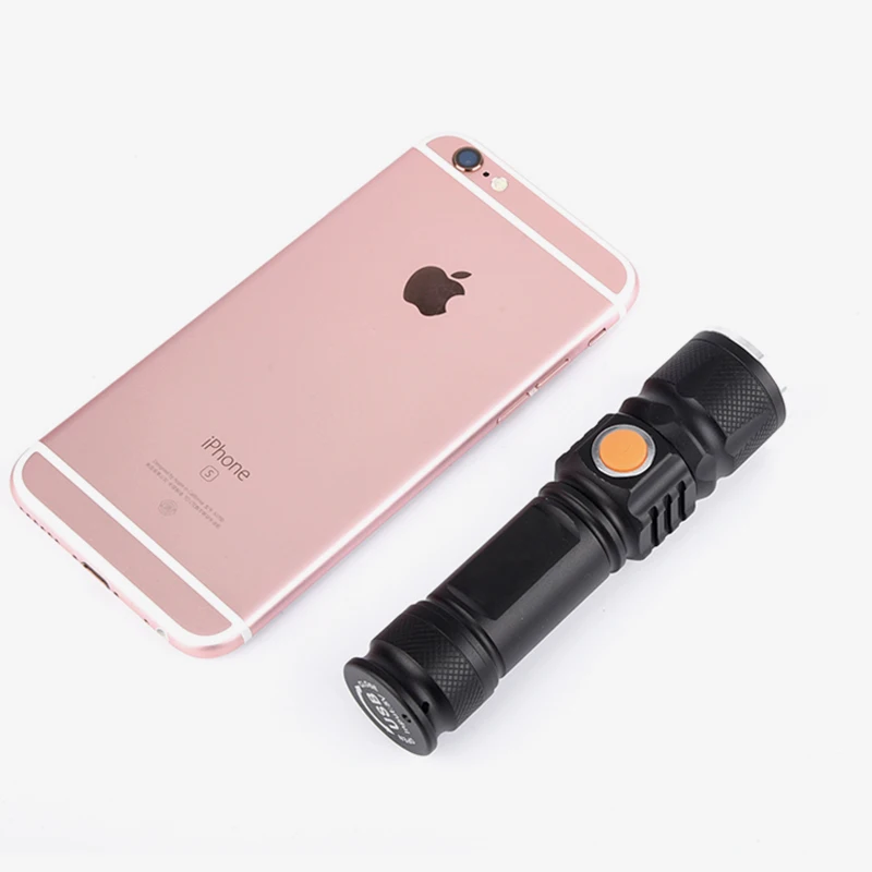 

USB Rechargeable LED Flashlight XM-L T6 Built-in Battery Torch Aluminum Lanterna Camping 2000LM COB Zoomable 3 Modes Bulbs Black