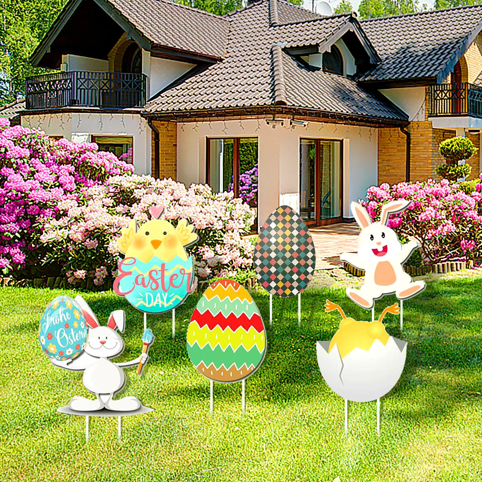 

6pc 2021 Easter Yard Signs Decorations Outdoor Bunny Chick Eggs Yard Signs Garden Decoration Accessories Dropshipping