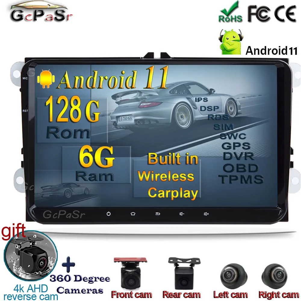 Автомагнитола 9 &quotна Android 11 для VW/Volkswagen/Golf/Passat/b7/b6/Skoda/Seat/Octavia/Polo/Tiguan мультимедиа BT GPS