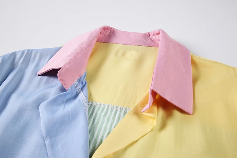 

Striped Contrast Women Color Big Size Blouse New Lapel Long Sleeve Loose Fit Shirt Fashion Tide Spring Autumn 2021 1DD0733