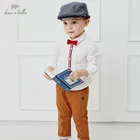 Dave bellaDBX14405; Осенние Рубашки В Полоску со съемным бантом для маленьких мальчиков; Топы для малышей; Детская одежда высокого качества