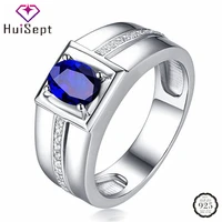 huisept men ring 925 silver jewelry oval shape sapphire zircon gemstones open rings for wedding engagement accessories wholesale