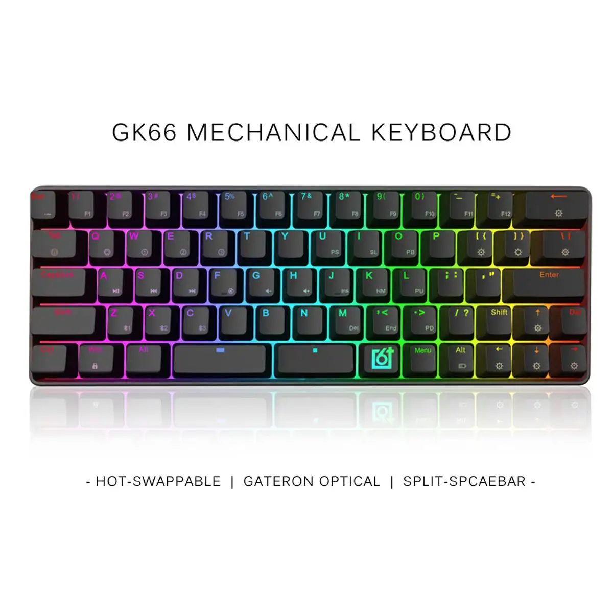 

Механическая клавиатура GK66 Gateron с переключателем, клавиатура с bluetooth, Type-C, два режима, раздельная клавиатура, игровая Механическая RGB клавиат...