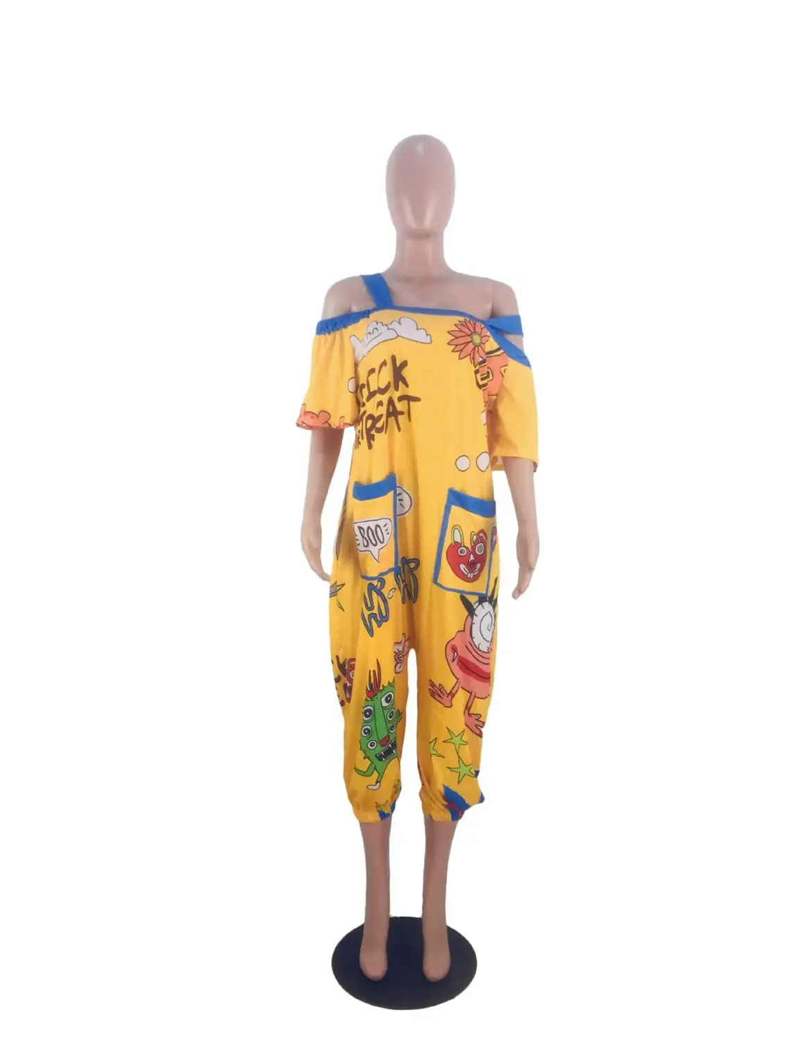 

New Sexy Backless Strap Women Jumpsuits Funny Cartoon Letter Hip Hop Pants With Pockets