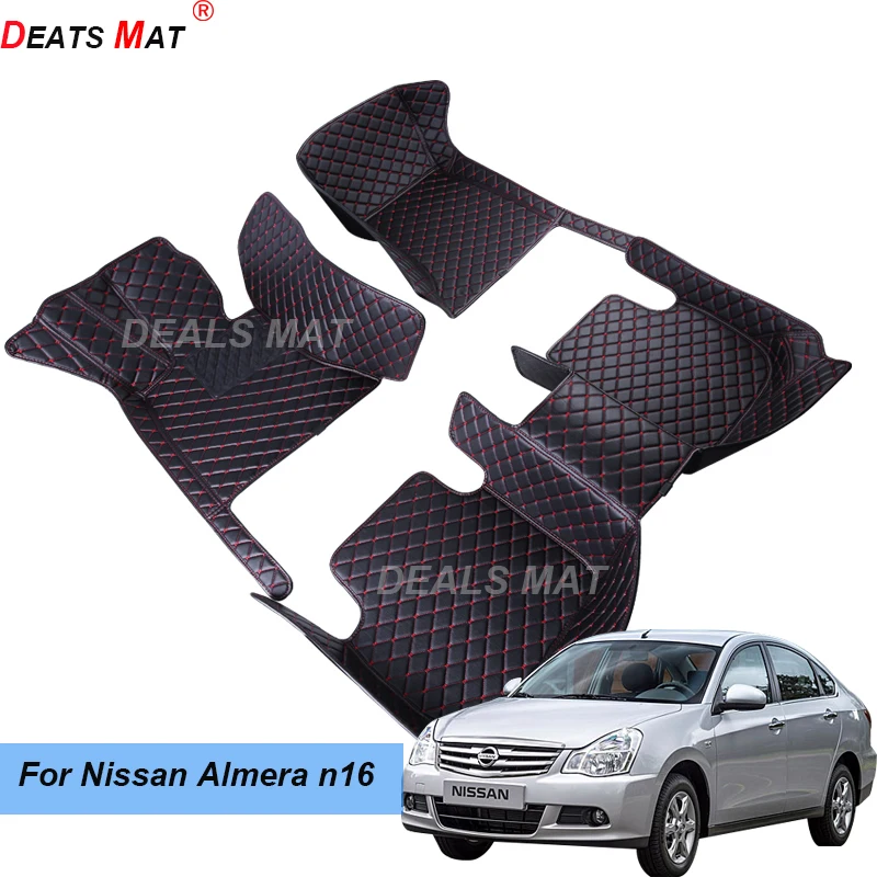 

100% Fit Leather Auto Car Mats With Pockets Floor Carpet Rugs For Nissan Almera n16 2006 2007 2008 2003 2004 2005 accessories