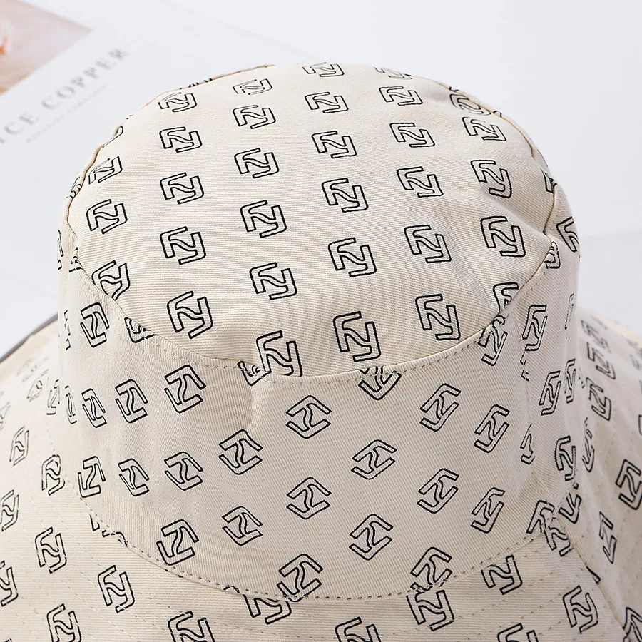 

Spring and summer new F letter fisherman hat Women's Cotton Japanese Pure Color Casual Basin Hat