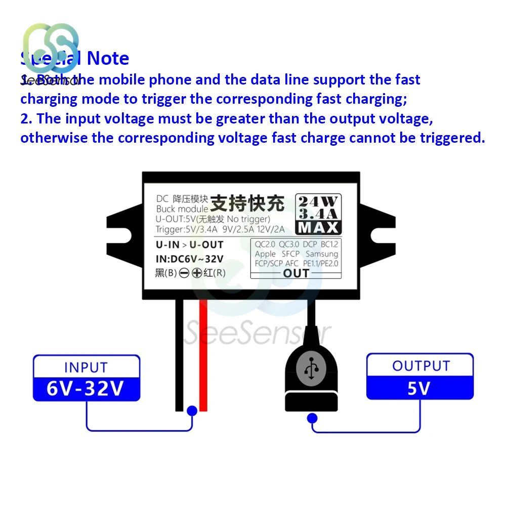 Автомобильный преобразователь питания DC-DC 12 В 24 в 5 3 4 А Вт мини USB QC2.0 0 быстрая