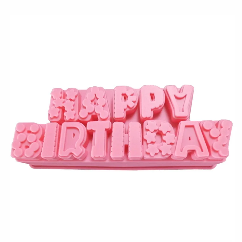 

Happy Birthday English Alphabet Silicone Mold Bakeware Pudding Jello Soap Chocolate Cake Baking Mold DIY Cake Decorating Tools