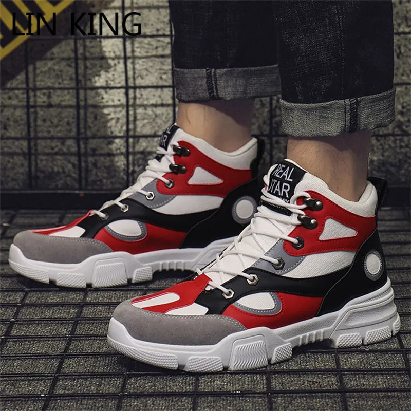 Мужские классические ботинки на шнуровке LIN KING Блестящие ботильоны с высоким