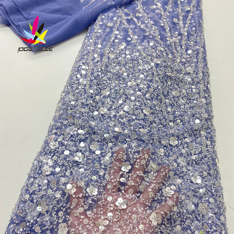 

Nigerian Lace Fabric 2021 high Quality Sequins Beads Lace Net Lace Fabric Embroidered For Wedding Dresses XZ2561B-1