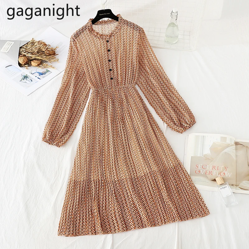 

Платье Gaganight женское шифоновое однобортное с воротником-стойкой, базовое винтажное платье-трапеция с цветочным принтом, французское платье...